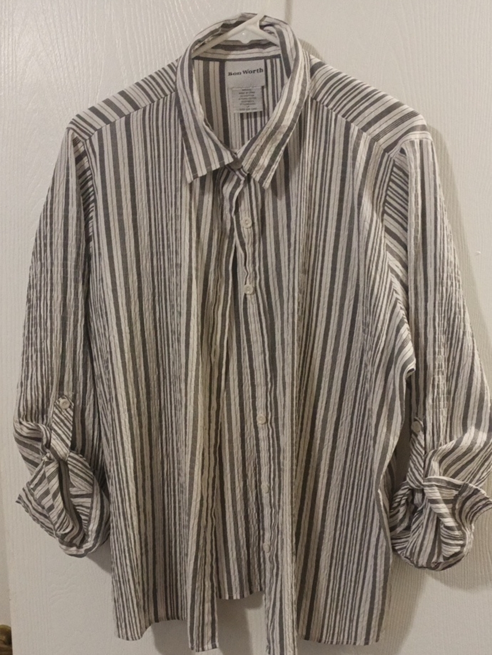 Bon Worth Men’s Vertical Stripe Button-Down Shirt in Black & White